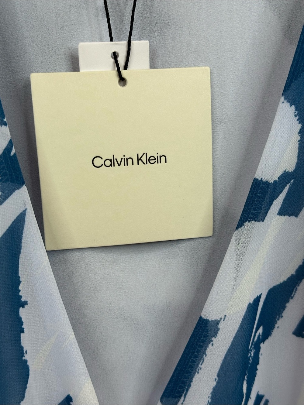 Calvin Klein Blue & White Abstract Wrap Top, XL, NWT - Picture 3 of 7